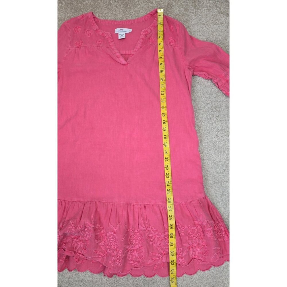 Vineyard Vines Dyed Pink Embroidered Flutter Sleeve Linen Blend Lined Dress Sz 8 - Picture 7 of 7